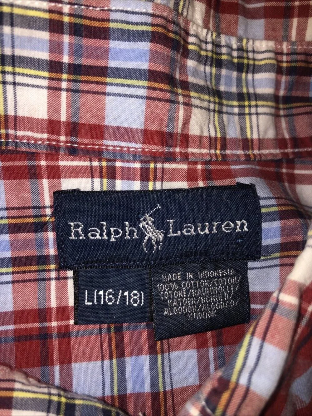 RALPH LAUREN SHIRT 16 18 Large GREEN RED PLAID DRESSY BUTTON UP CASUAL